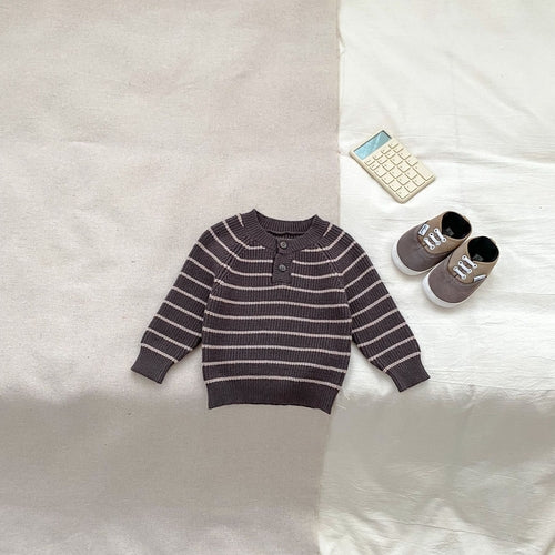 Baby Kids Unisex Long Sleeves Striped Knitted Sweater and Overalls