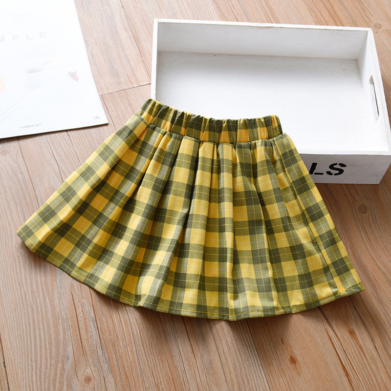 Summer Hot Selling Kids Girls Plaid Casual Preppy Skirt