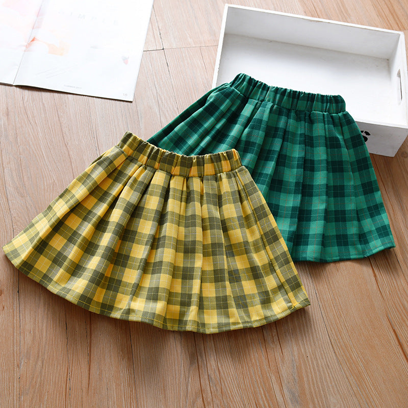 Summer Hot Selling Kids Girls Plaid Casual Preppy Skirt