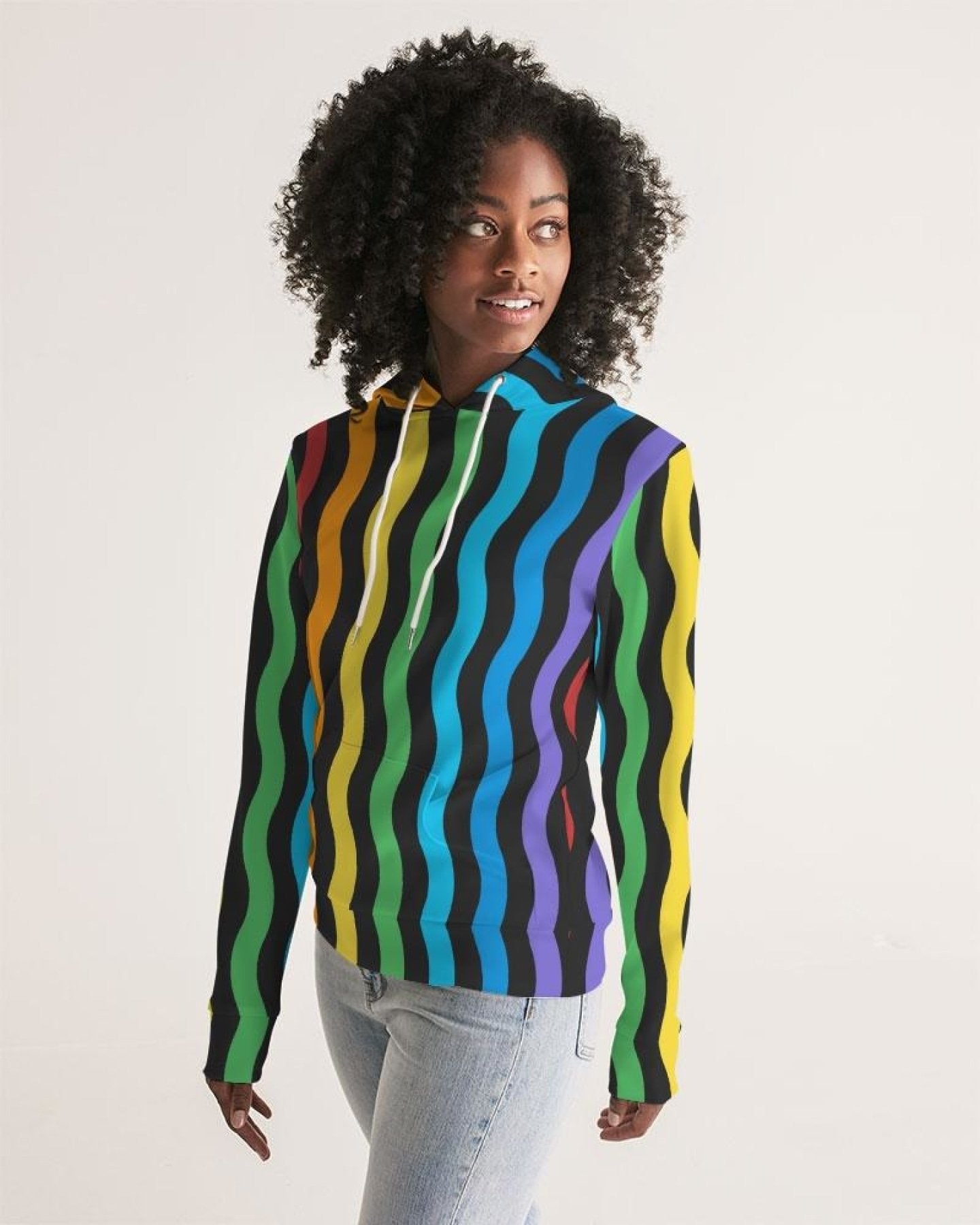Womens Hoodie - Pullover Hooded Sweatshirt -graphic/rainbow Stripes