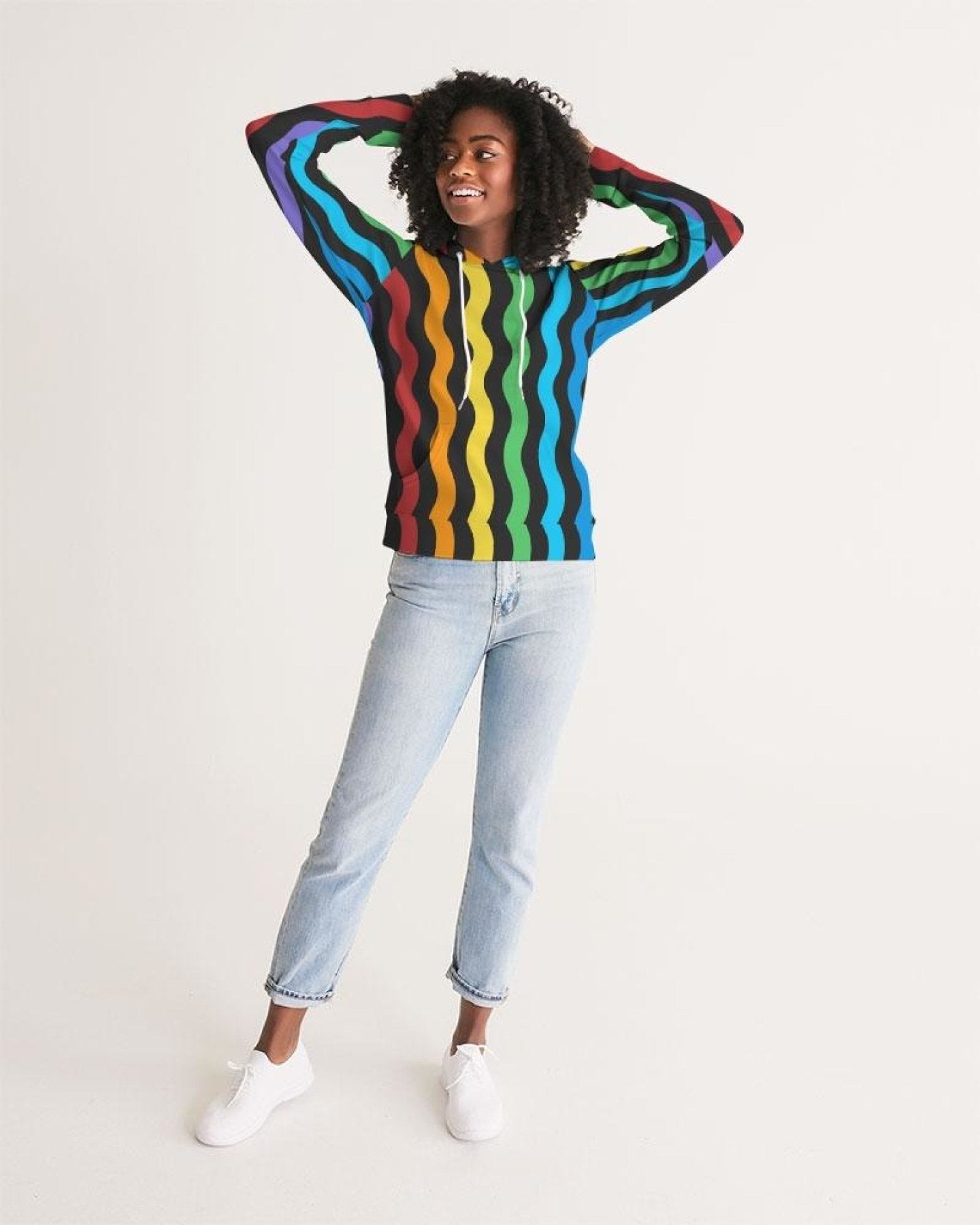 Womens Hoodie - Pullover Hooded Sweatshirt -graphic/rainbow Stripes
