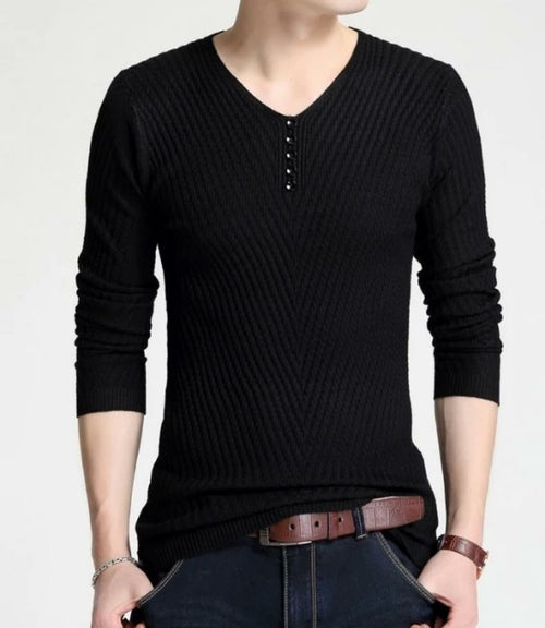 Mens Casual V Neck Sweater with Buttons Design
