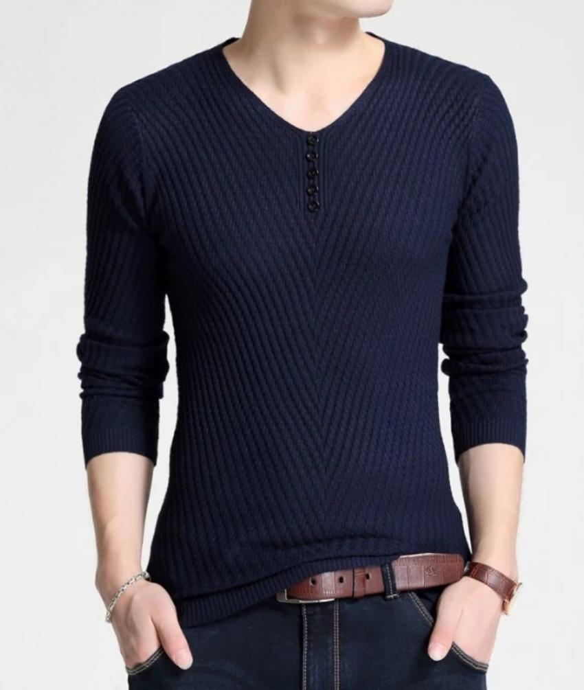 Mens Casual V Neck Sweater with Buttons Design