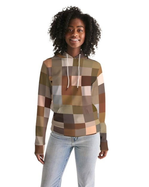 Womens Hoodie - Brown Multicolor Colorblock Pattern