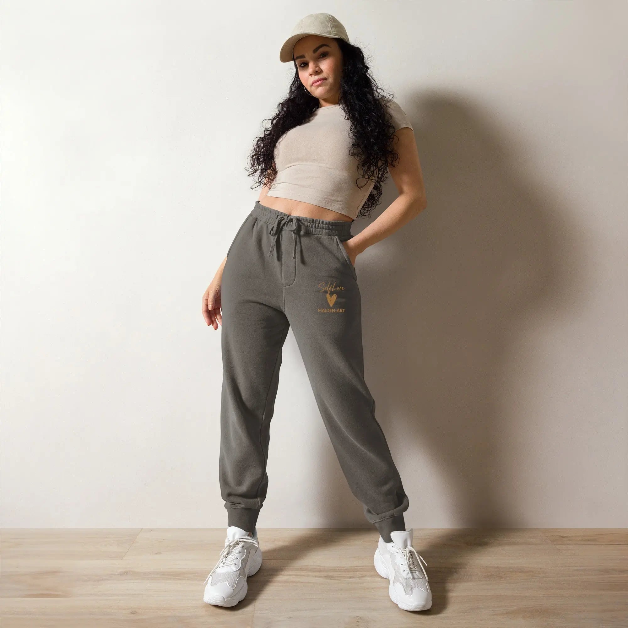 Self Love Unisex pigment-dyed sweatpants with Old Gold Embroidery -