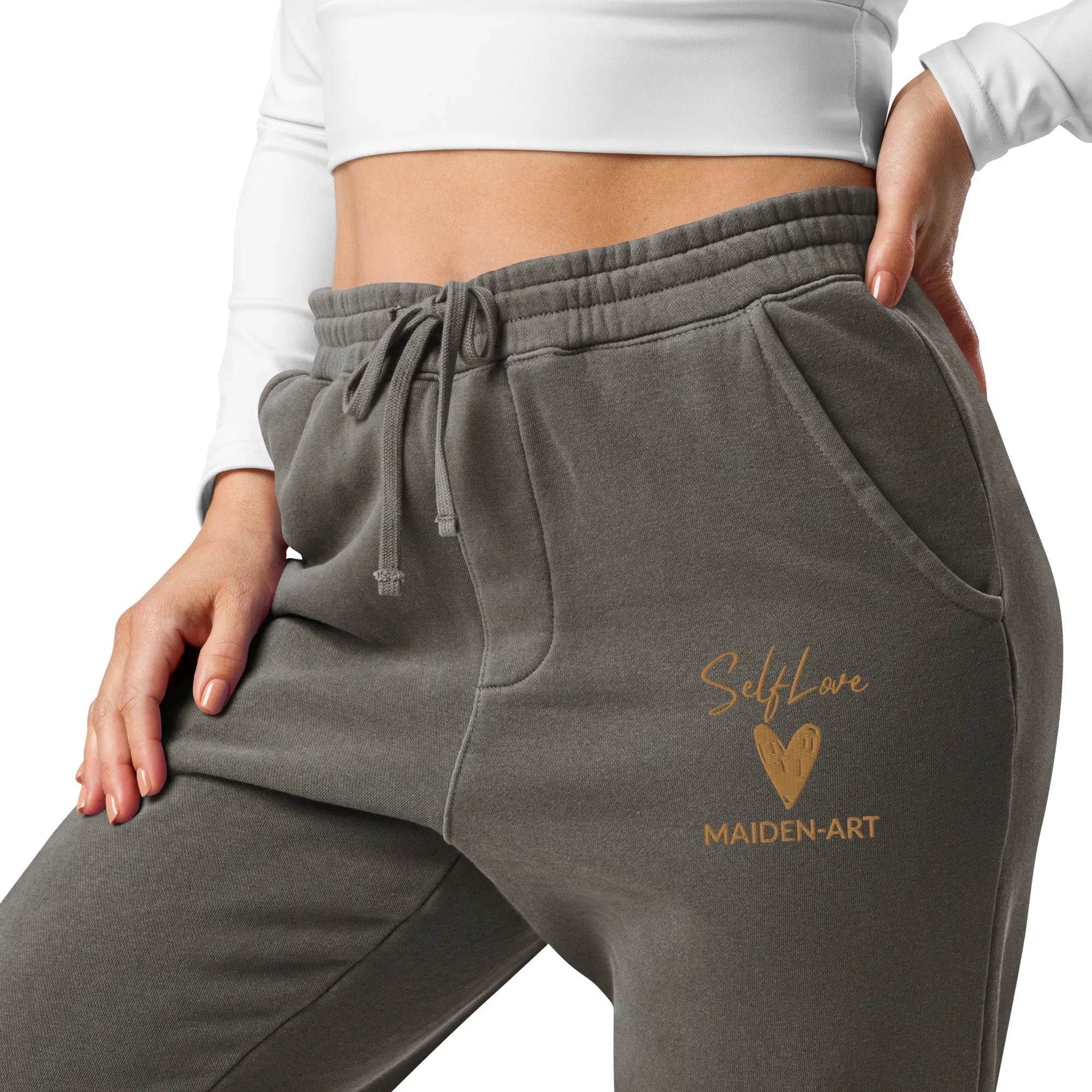 Self Love Unisex pigment-dyed sweatpants with Old Gold Embroidery -