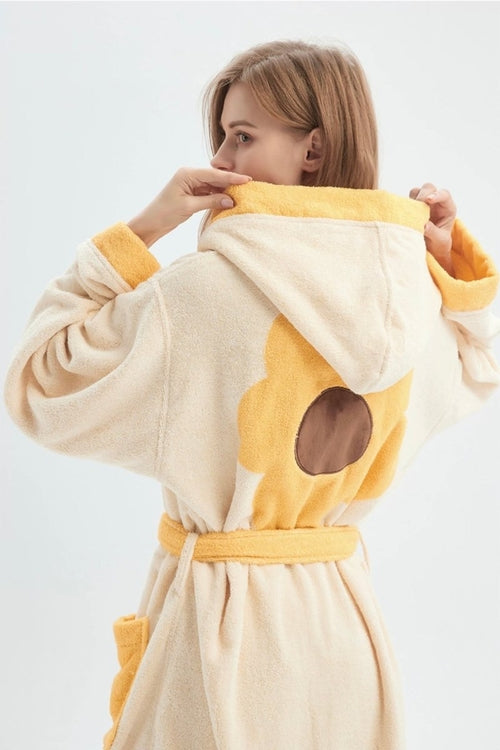 Whimsical Ultra Soft Sunflower Hooded Bathrobe - 100% Organic Long-sta