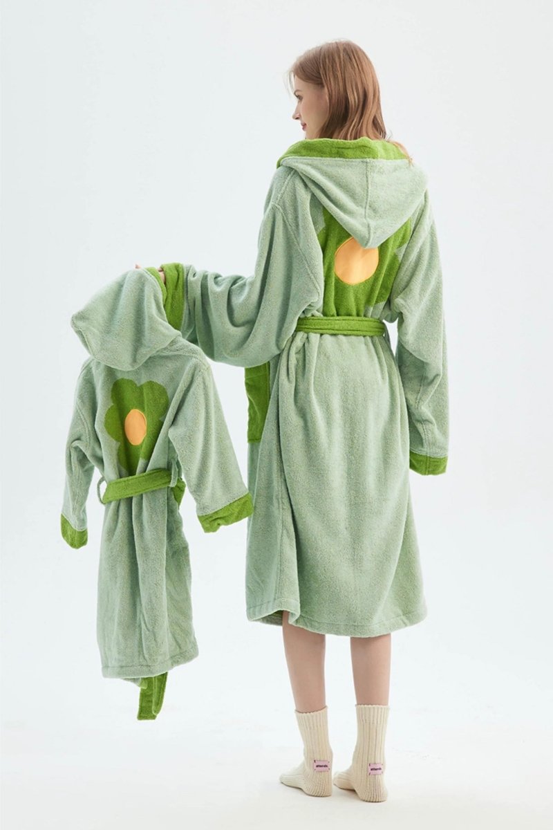 Whimsical Ultra Soft Sunflower Hooded Bathrobe - 100% Organic Long-sta