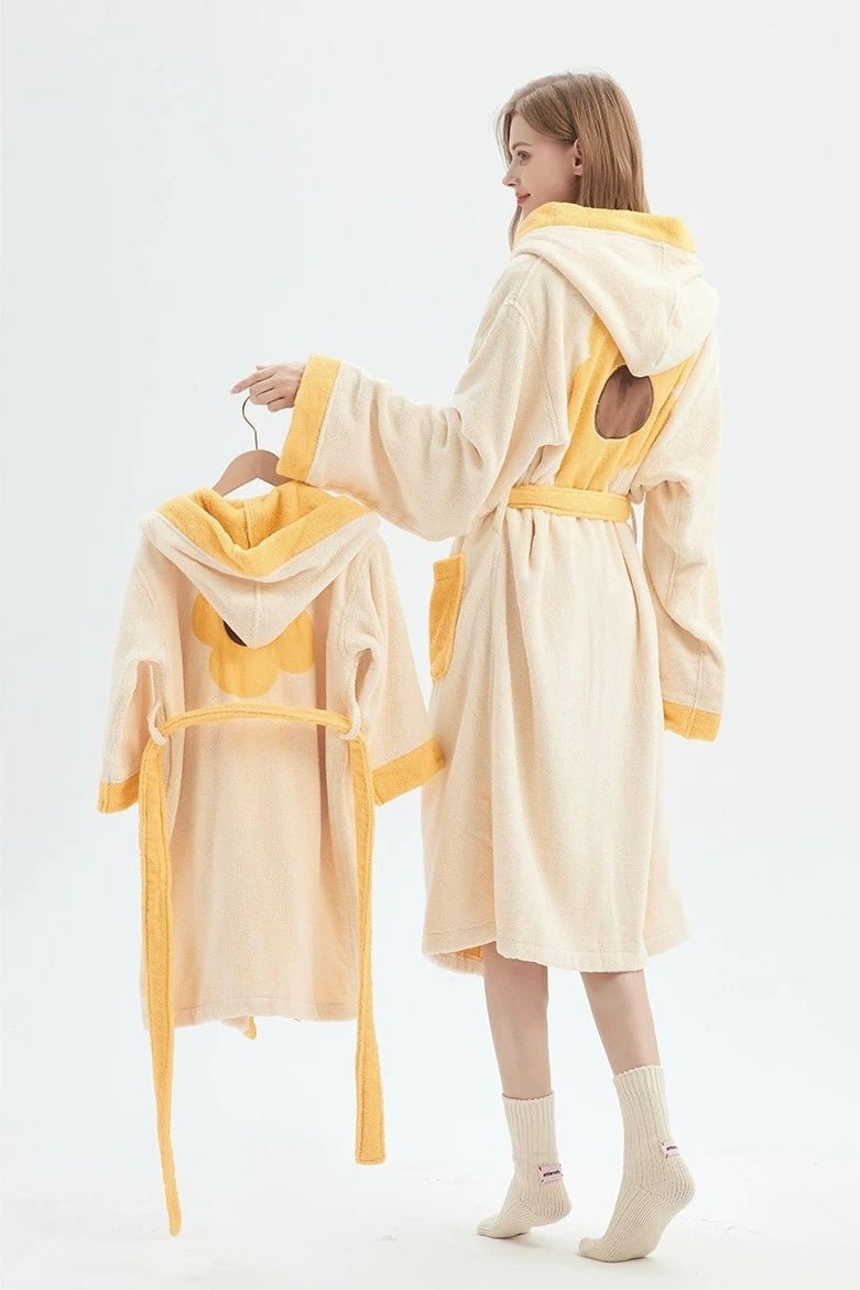 Whimsical Ultra Soft Sunflower Hooded Bathrobe - 100% Organic Long-sta