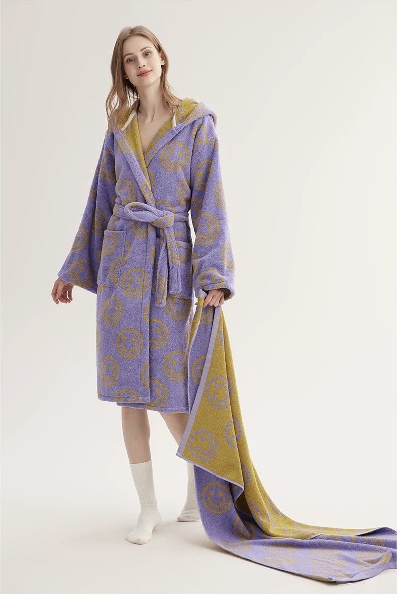 Whimsy Funky Smiley Face Hooded Robe - Soft 100% Organic Long-stapled