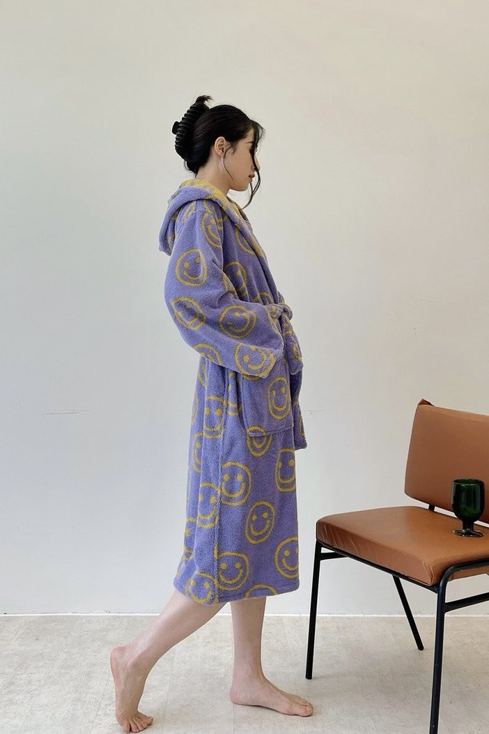 Whimsy Funky Smiley Face Hooded Robe - Soft 100% Organic Long-stapled