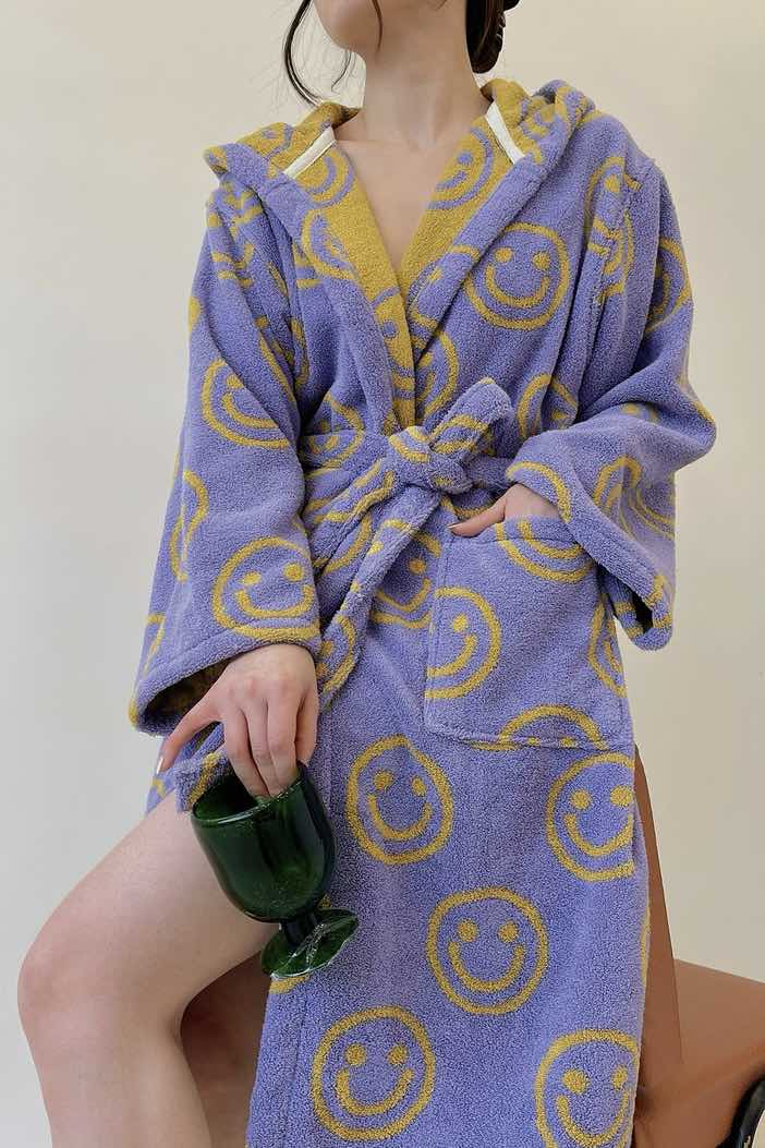 Whimsy Funky Smiley Face Hooded Robe - Soft 100% Organic Long-stapled