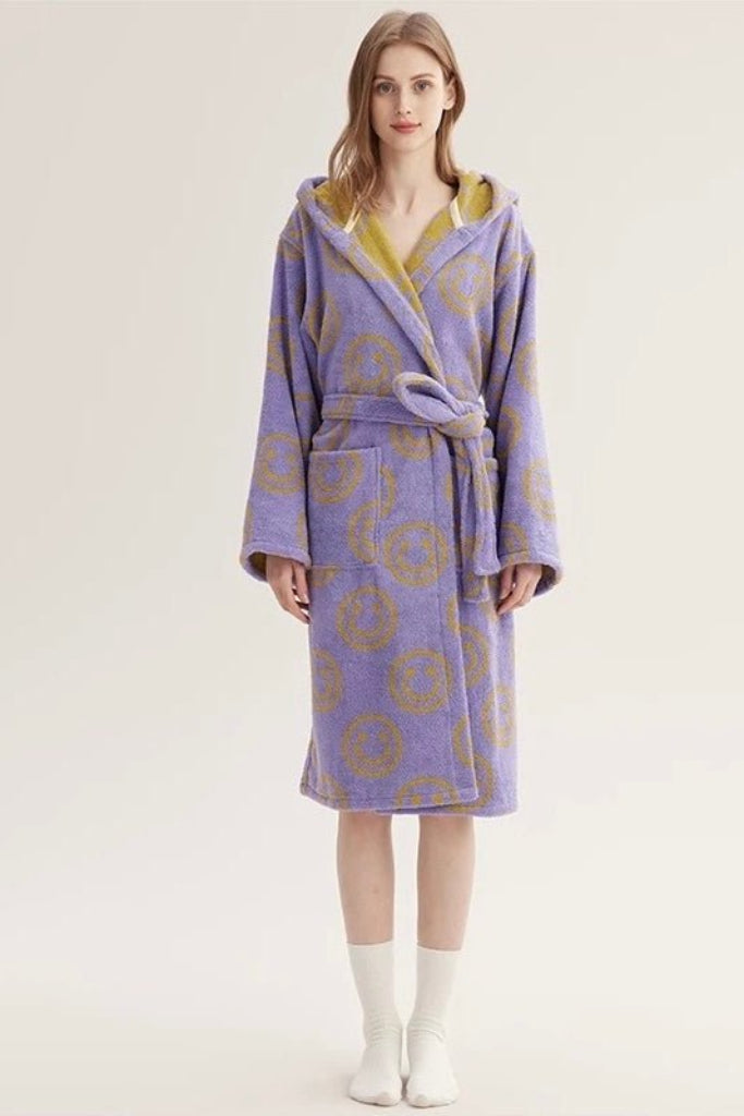 Whimsy Funky Smiley Face Hooded Robe - Soft 100% Organic Long-stapled