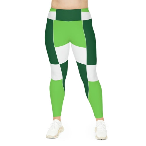 Womens High Waist Plus Size Leggings, Lime Forest Irish Green