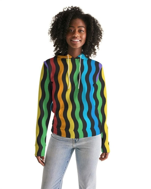 Womens Hoodie - Pullover Hooded Sweatshirt -graphic/rainbow Stripes