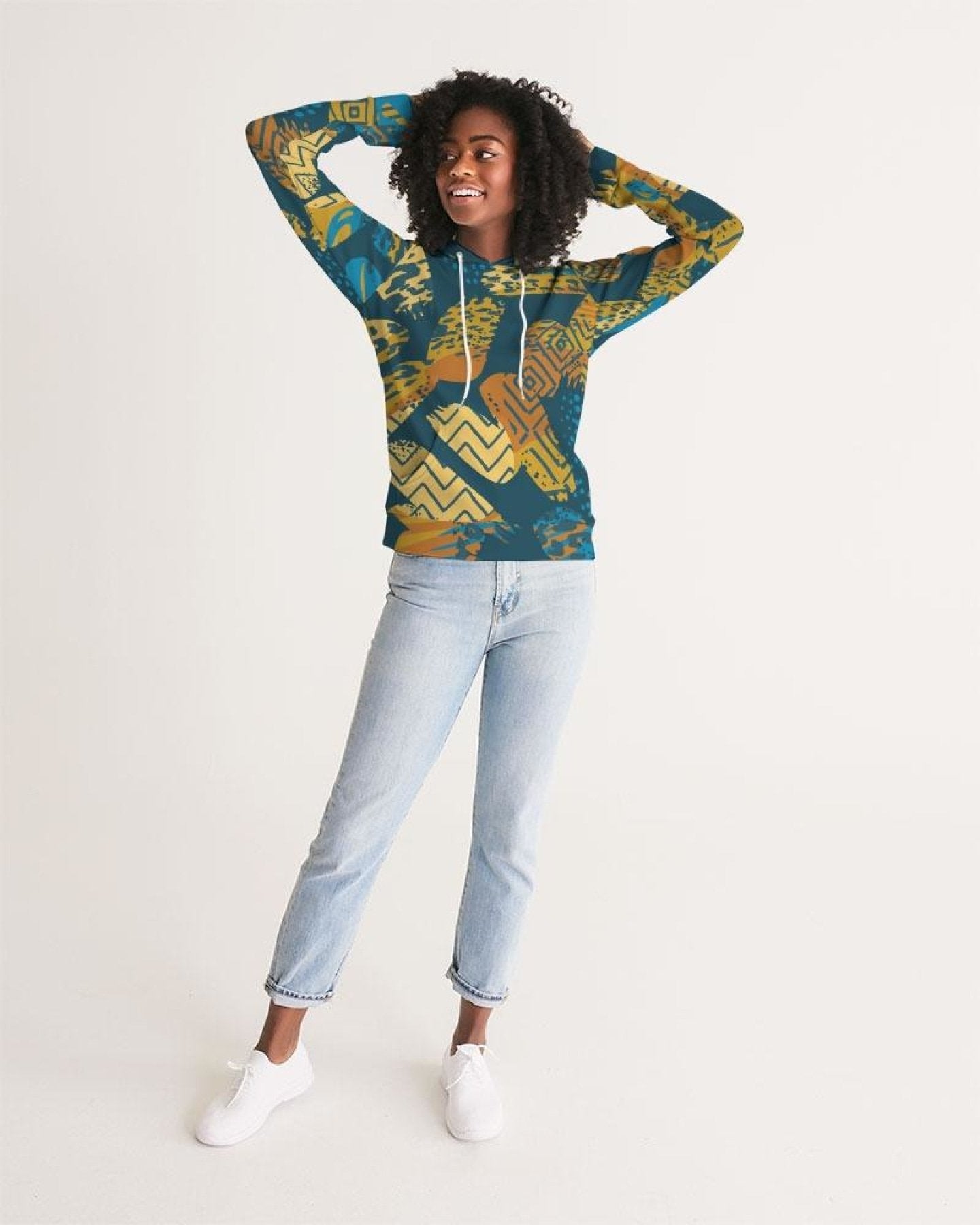 Womens Hoodie - Pullover Sweatshirt - Graphic / Blue Abstract