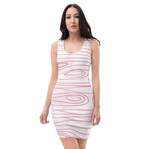 Womens Stretch Fit Bodycon Dress - Pink Line Art Sketch Print
